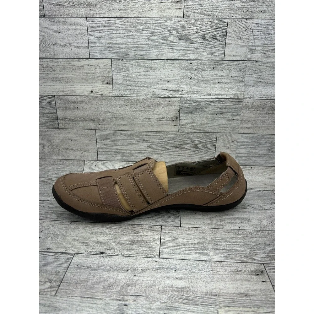 Clarks Women's Taupe Leather Elastic‎ Strap Comfort Loafer Shoes Size 8